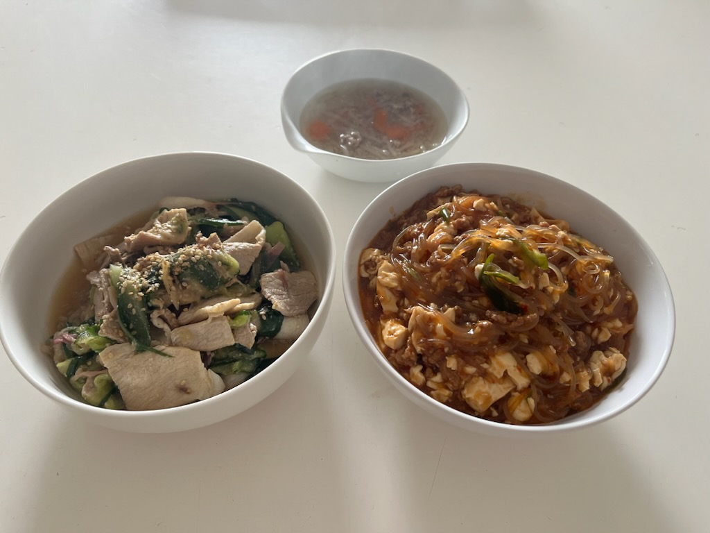豚しゃぶサラダ 麻婆豆腐 スープ