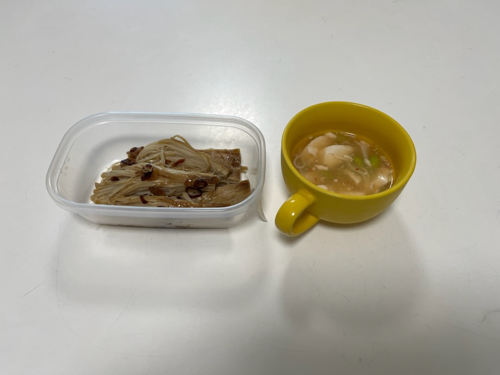 まるごとえのきステーキ、しょうがカニ豆腐