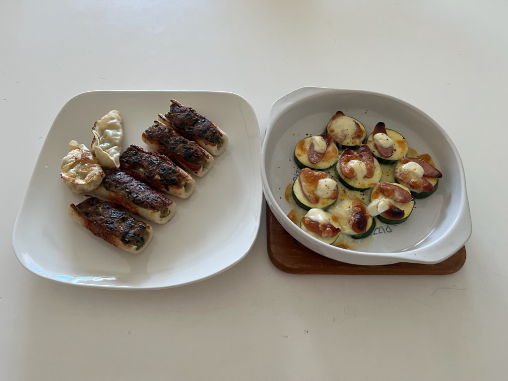 ちくわの餃子、ズッキーニのチーズ焼き