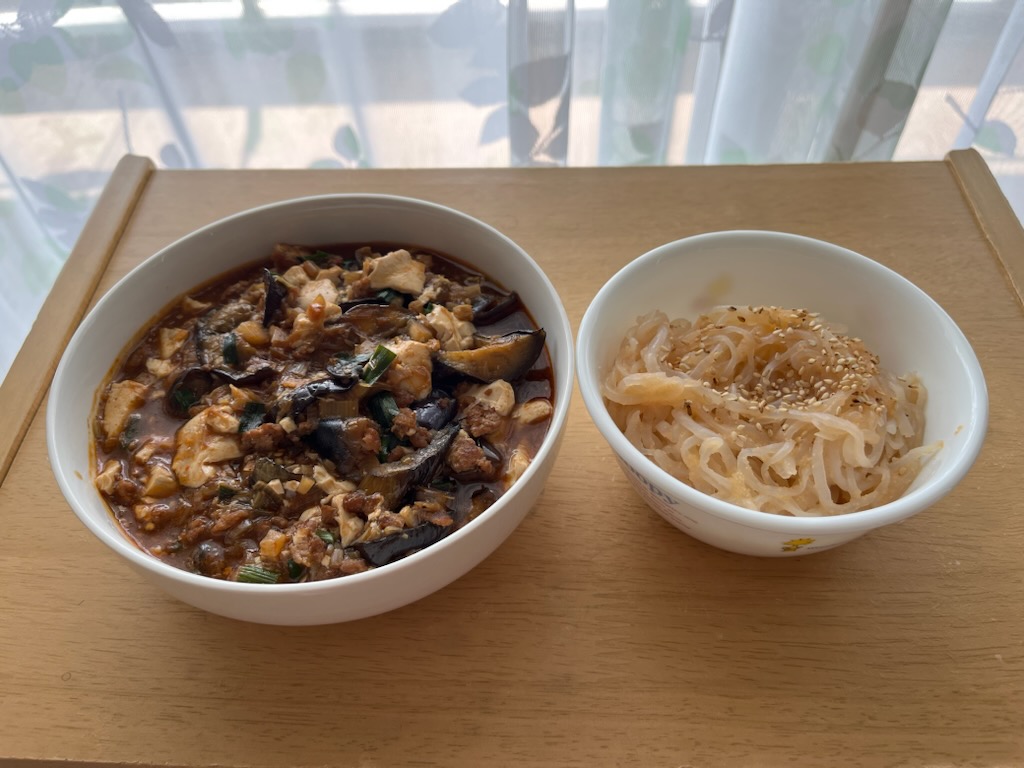 麻婆なす　豆腐入り、たらこ白滝
