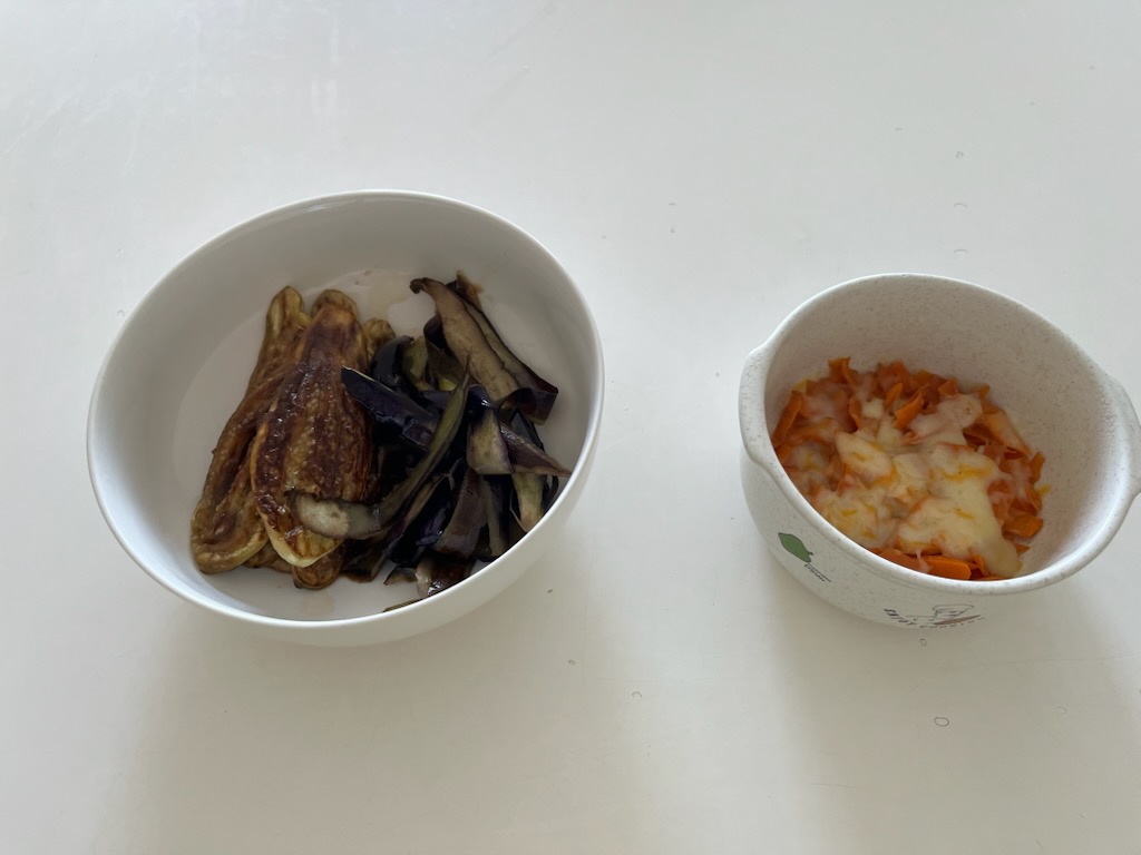 なす蒲焼、にんじんチーズ