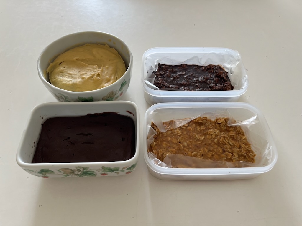 豆腐チョコバー、スイートポテトケーキ、オートミールチョコクランチ2種類