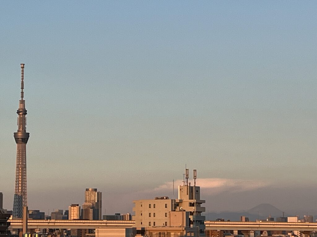 スカイツリーと富士山。