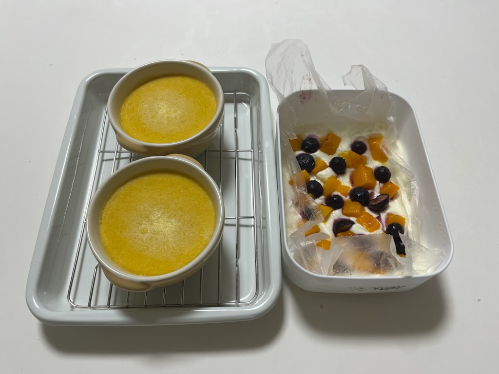 かぼちゃプリン、ヨーグルトバーク。