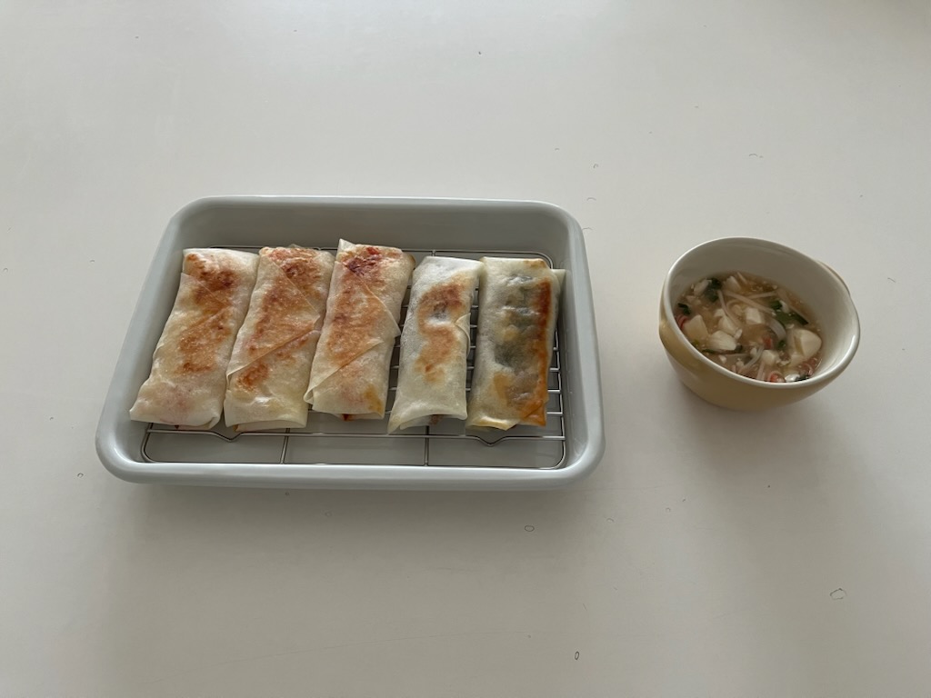春巻き2種類、しょうがかにスープ