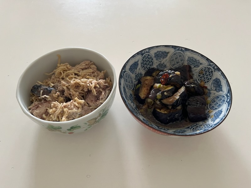 さば缶切干、麻辣なす