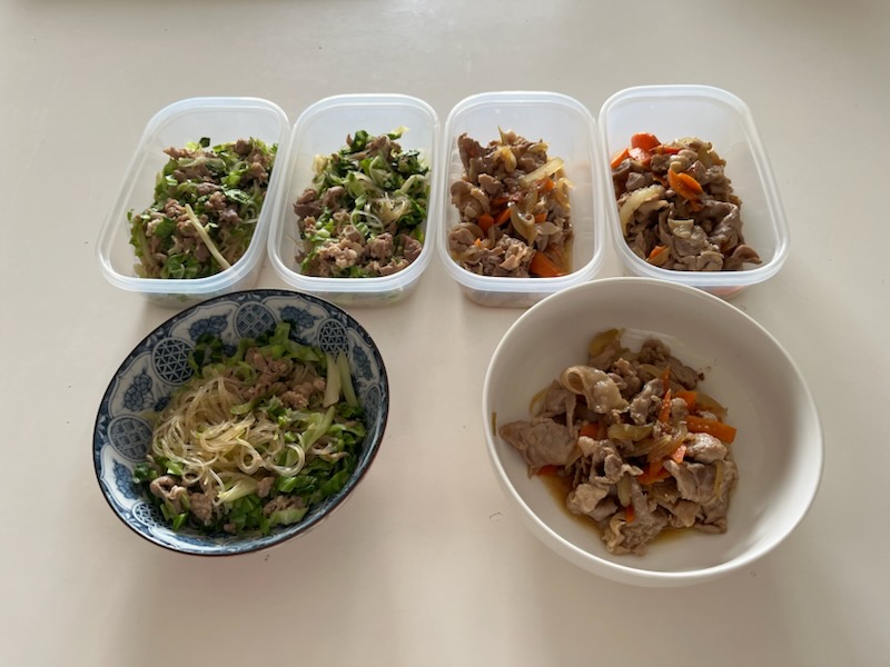 豚肉と春雨の炒め物、豚肉の生姜焼き