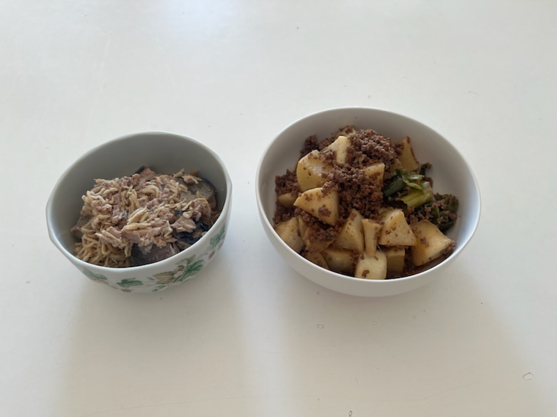 さば缶切干、牛ひき肉と大根の煮物