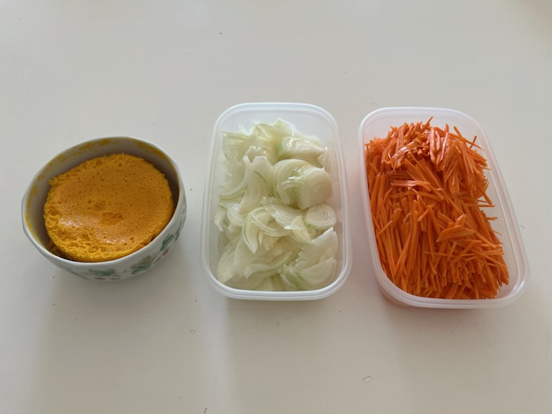 かぼちゃケーキ、酢たまねぎ、酢にんじん