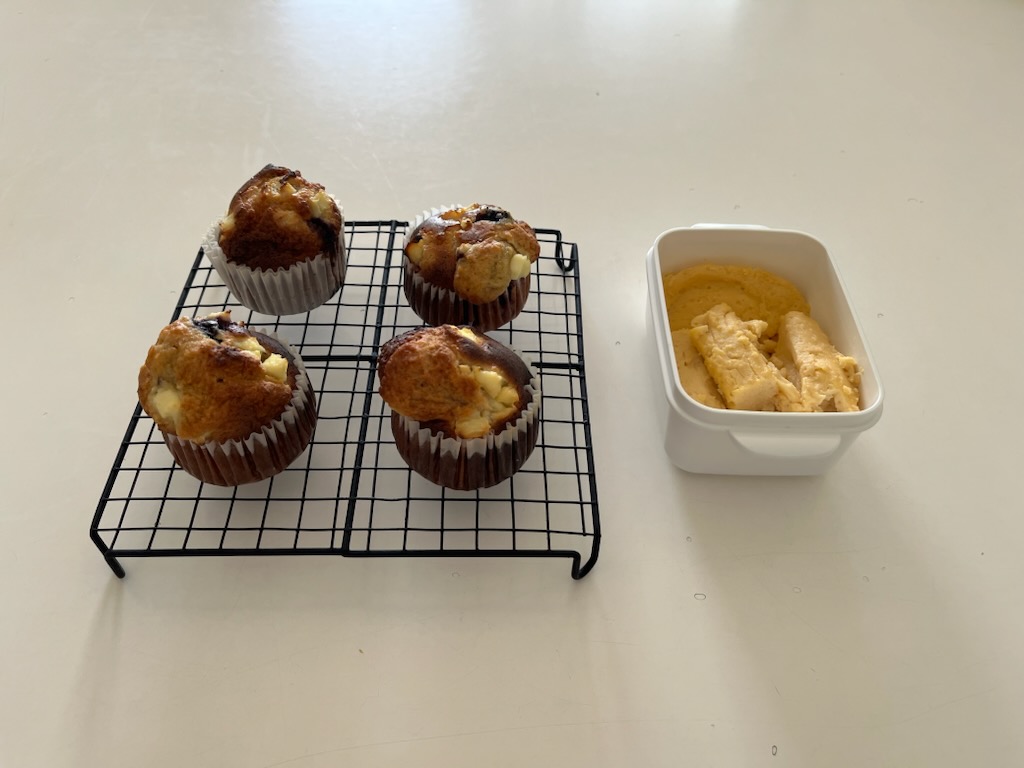 ブルーベリークリームチーズオーブントースターケーキ、豆腐のフレンチトースト風