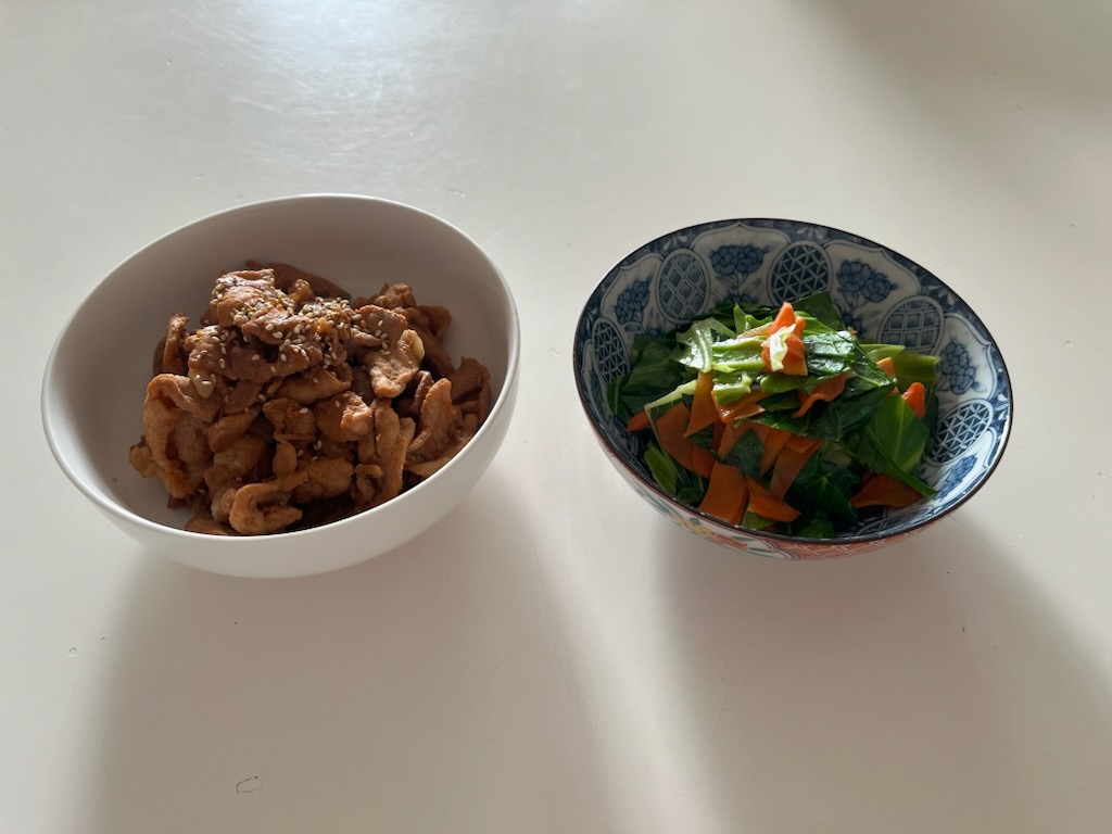 豚焼き肉のたれ味、野菜炒め