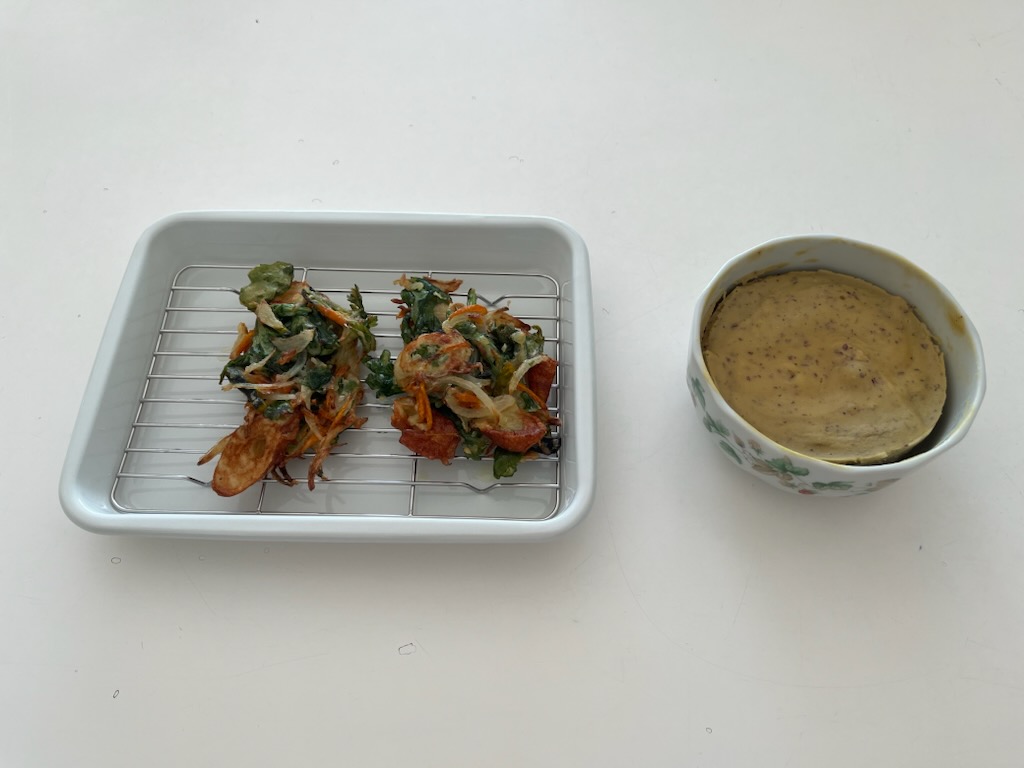 かき揚げ、スイートポテトケーキ