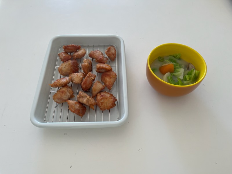 唐揚げ、ミルクスープ