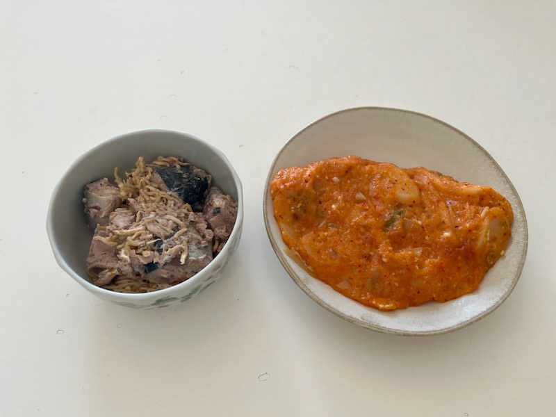 さば缶切干、豆腐キムチチヂミ
