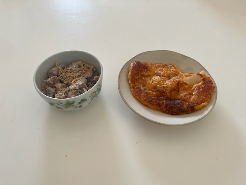 さば缶切干、豆腐とキムチのチヂミ