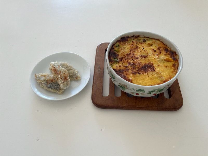 冷凍アジフライ、皮なしキッシュ