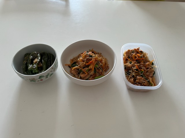 ピーマンの煮びたし、チャプチェ