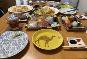 長崎皿うどん、お刺身、お寿司