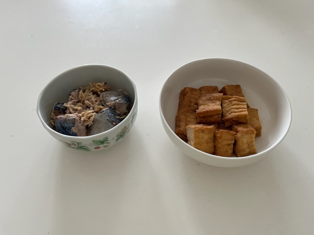 さば缶切干、厚揚げ