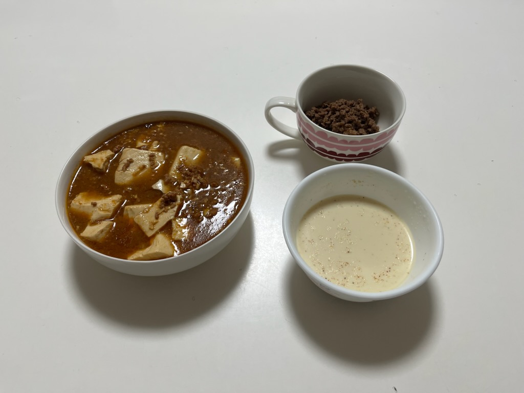麻婆豆腐、豆乳坦々スープ、肉みそ