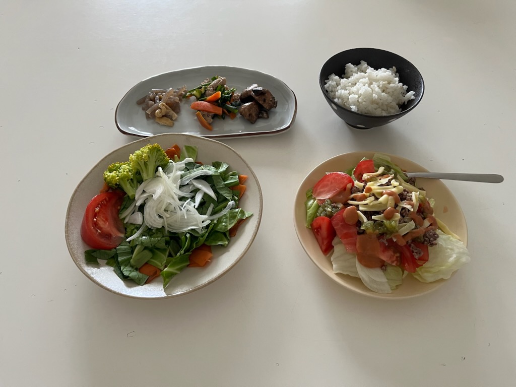サラダプレート、おかずプレート、ビッグマックサラダ、白米