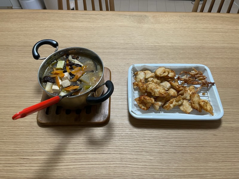 くまモンラーメン鍋、とり天、さきいか天